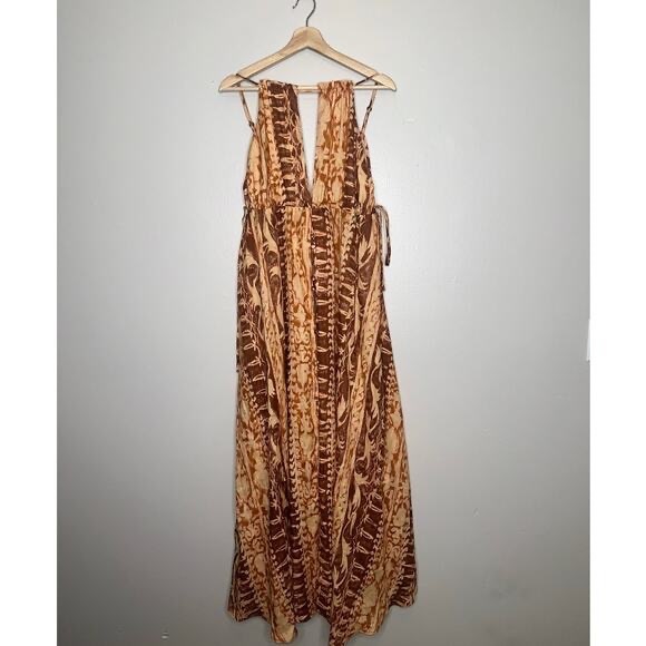Cult Gaia NWT Agatha Printed Linen Maxi Dress Cut Outs Spice Multi Size Large - Picture 3 of 6